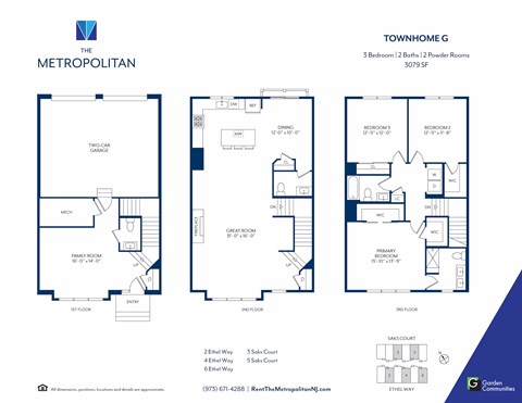 Floor plan for 3 beds, 4 baths, 3079 sqft
